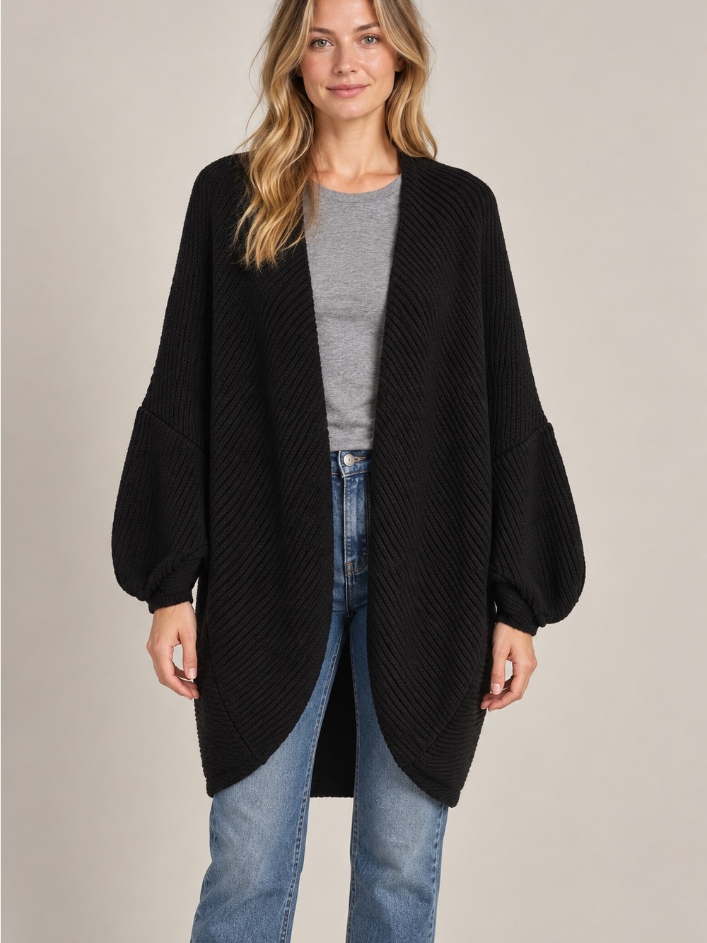 Anthropologie Moth Open-Front Balloon Sleeve Women's Sweater Cardigan SZ Large